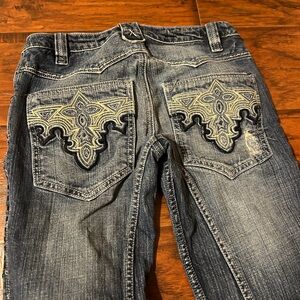 Antik Denim Blue Boot Cut Jeans with Decorative Stitching